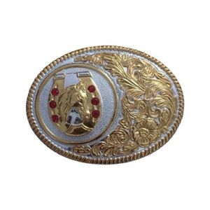Gold and Silver Horse Belt Buckle